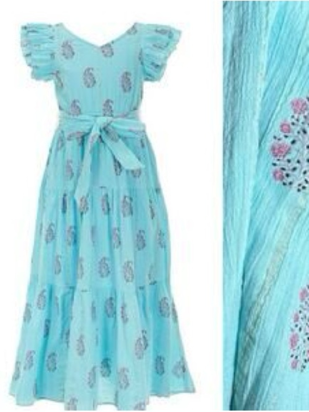 A Loves A Big Girls' Family Matching Flutter Sleeve Maxi Dress, M - Cloud Blue - Picture 2 of 5